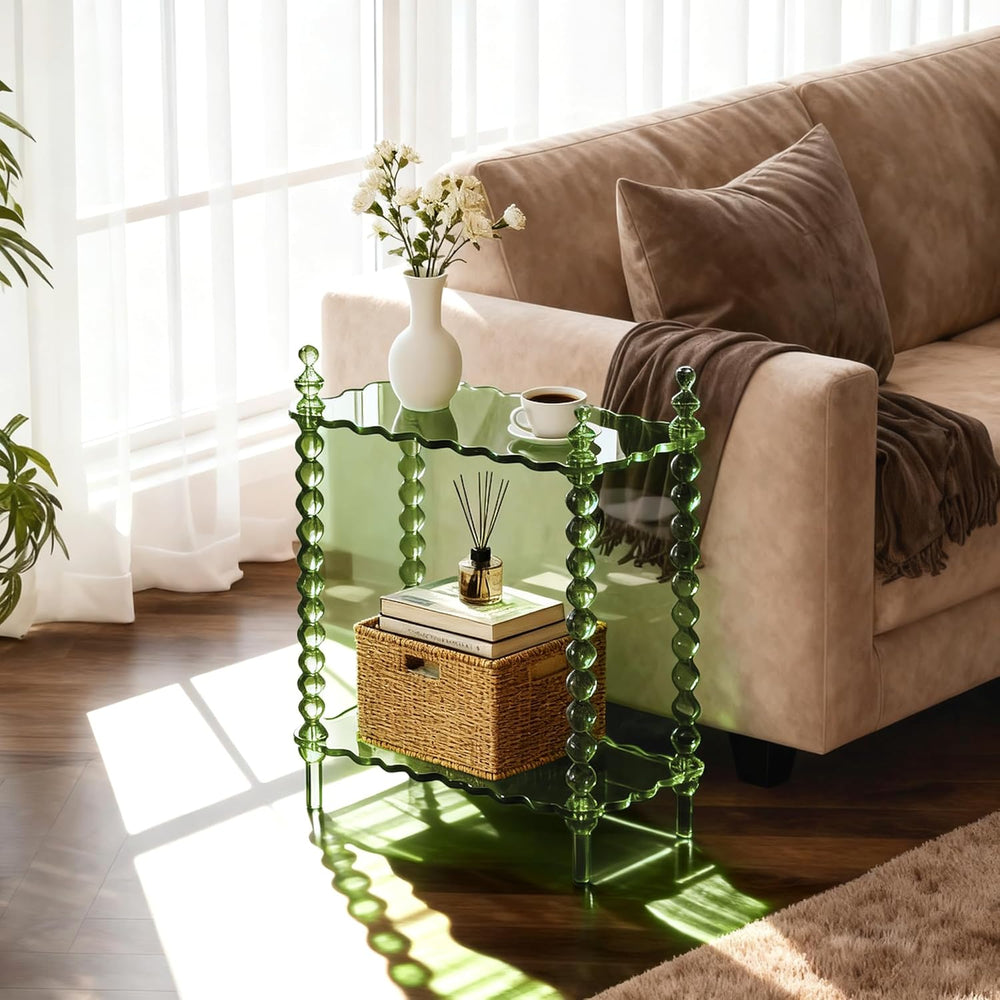 Acrylic Side Table 2-Tier, Clear Nightstand with Storage, Narrow Bedside End ...