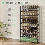 Nunsino Shoe Rack,10 Tier Metal Shoe Organizer,Max Holds 50 Pairs,Heavy Duty Shoes Shelf for Garage, Entryway, Closet,Black