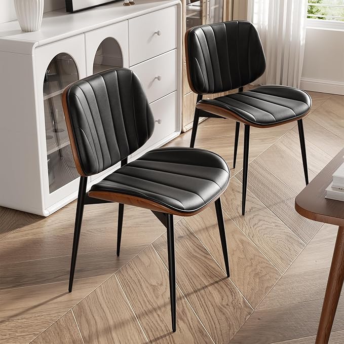 Dining Chairs Set of 2, Mid Century Modern Dining Room Chair, Upholstered Fau...