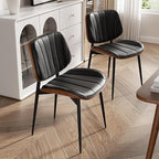 Dining Chairs Set of 2, Mid Century Modern Dining Room Chair, Upholstered Faux Leather Kitchen Chairs with Walnut Bentwood Back and Metal Legs for Kitchen Dining Room Living Room, Black