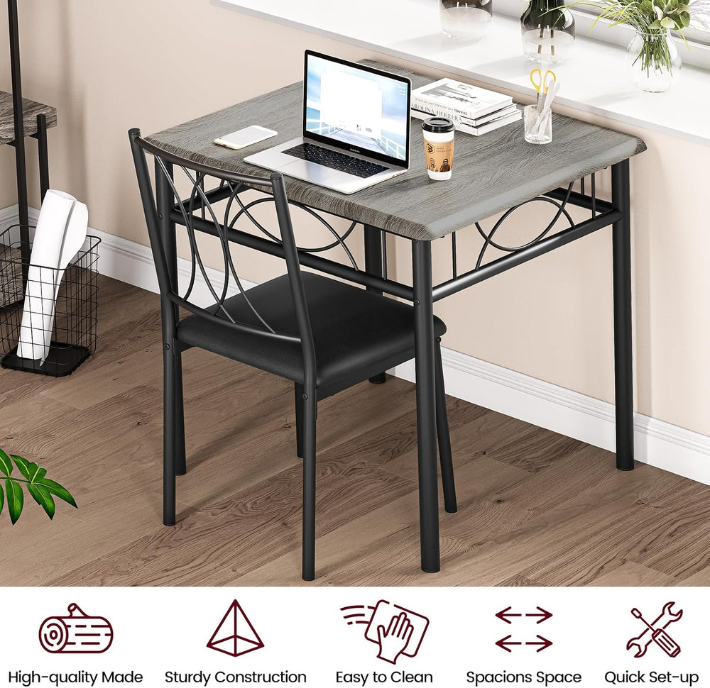 Dining Table Set for 2, Kitchen Table with 2 Upholstered Chairs, Wood 3-Piece...