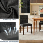 Upholstered Dining Chairs Set of 6, Modern Fabric Kitchen Side Chairs with Sturdy Wood Legs, Parsons Design, Comfortable Soft Linen for Dining Room, Restaurant, Cafe, Black