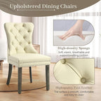 KCC Faux Leather Dining Chairs Set of 4, Upholstered High-end Tufted Dining Room Chair with Nailhead Back Ring Pull Trim Solid Wood Legs, Contemporary Nikki Collection Modern Style for Kitchen, Beige
