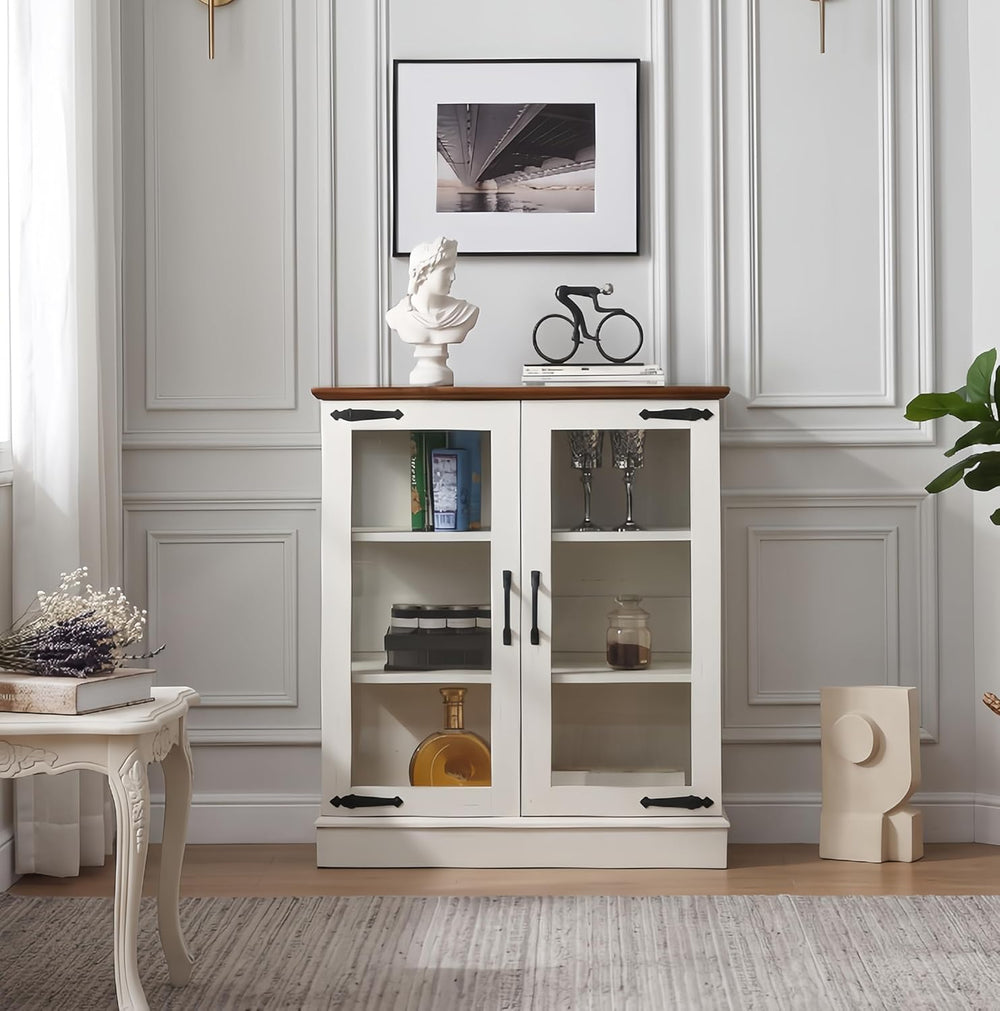 FOREST GRAVITY 31.5'' Small Display Buffet Cabinet with Glass Doors f...