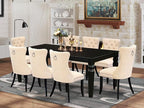 East West Furniture LGDA9-BLK-32 9 Piece Dining Room Set Includes a Rectangle Kitchen Table with Butterfly Leaf and 8 Polyester Fabric Padded Chairs, 42x84 Inch, Black