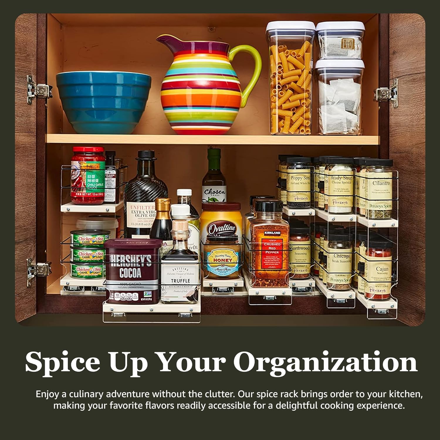 Heavy Duty Kitchen Spice Rack Storage - Pull Out Drawers For Kitchen Cabinets - Sliding Pantry Organizers - Seasoning Cabinet Pull Out Shelves - Made in USA - 5.75"W x 5.0"H x 10.6"D