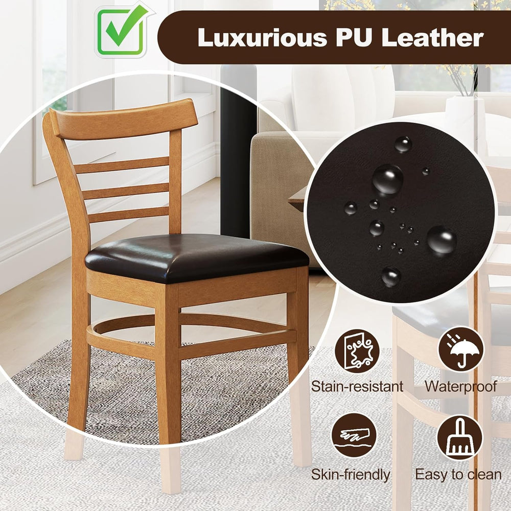 KOTEK Wooden Dining Chairs Set of 2, Solid Rubber Wood Kitchen Chairs with PU...