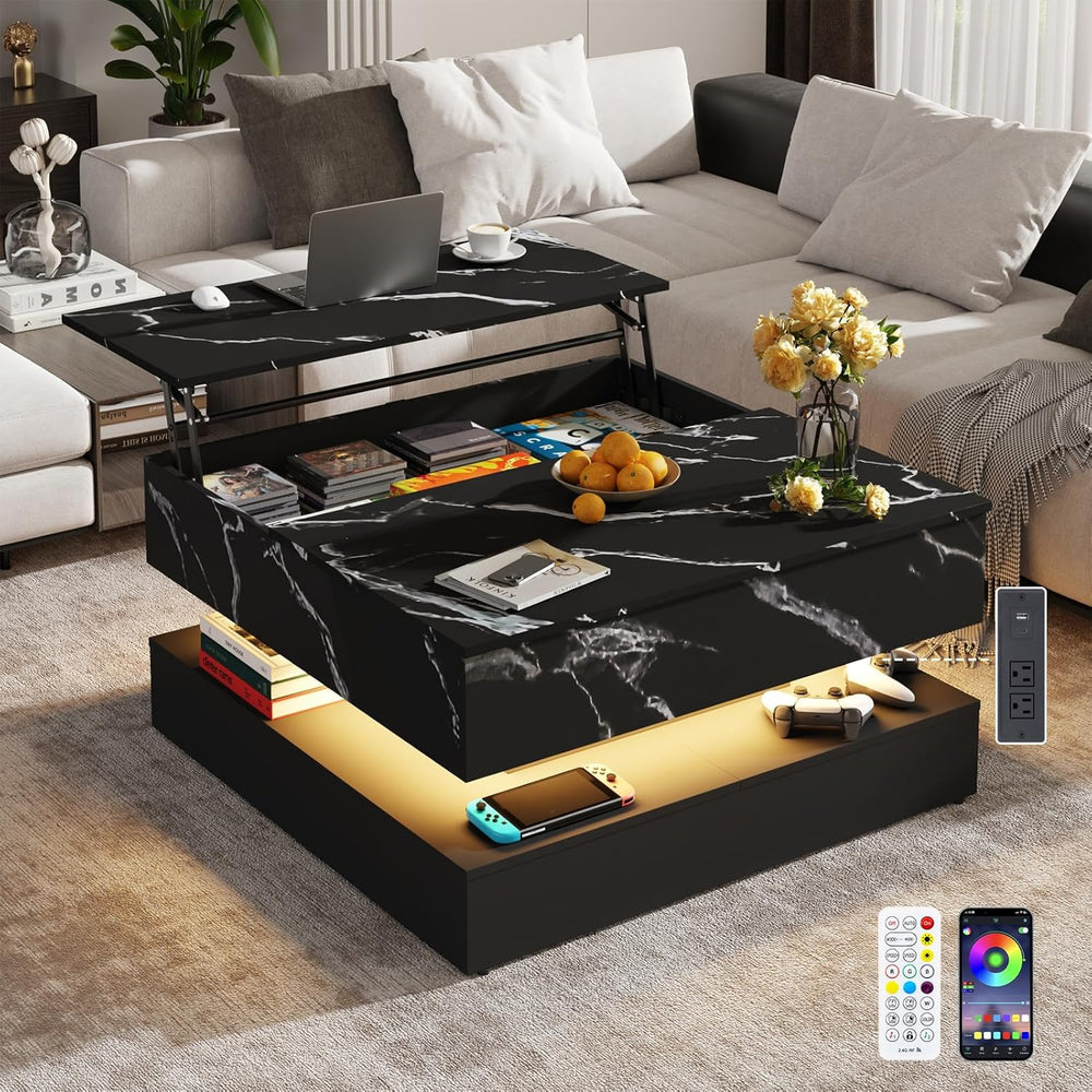 35.4" Large Square Coffee Table with Lifting top,Charging Station,Modern...
