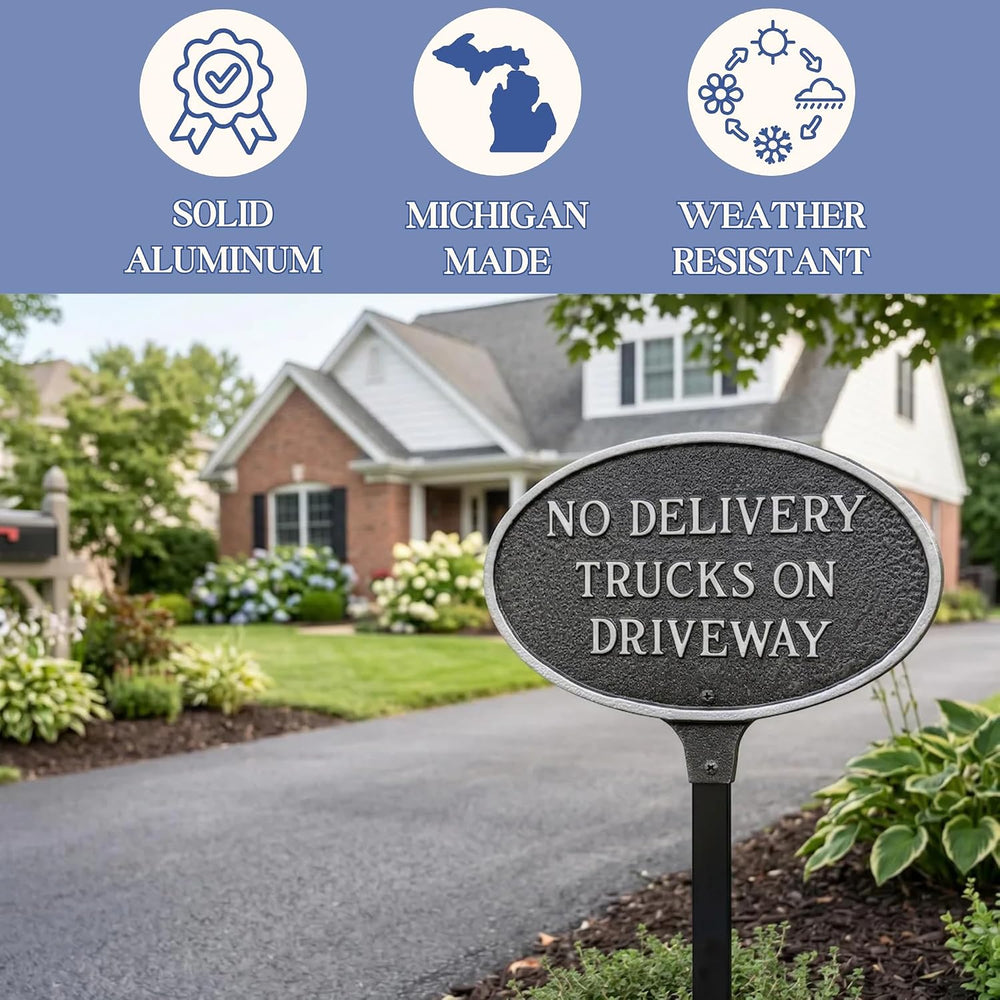 Montague Metal No Delivery Trucks on Driveway Plaque Sign - Wall or Lawn