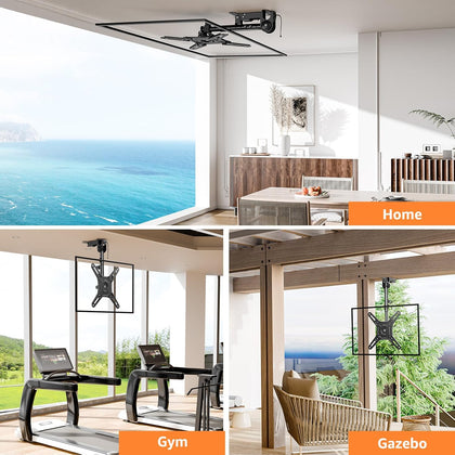 ELIVED Flip Down Ceiling TV Mount for Most 14-40 Inch TVs, 360° Swivel | Floding TV Bracket for Flat Pitched Roof, Height Adjustable for Patio, Full Motion Rotate, Tilt, Max VESA 200x200mm, 22 Lbs