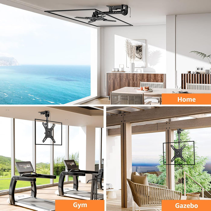 ELIVED Flip Down Ceiling TV Mount for Most 14-40 Inch TVs, 360° Swivel | Floding TV Bracket for Flat Pitched Roof, Height Adjustable for Patio, Full Motion Rotate, Tilt, Max VESA 200x200mm, 22 Lbs
