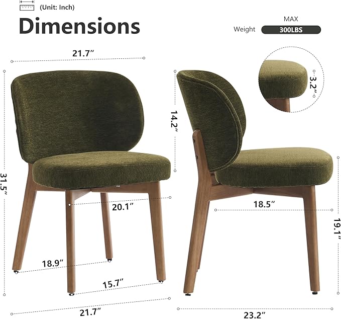 YOUNIKE Olive Green Dining Chairs Set of 6 Mid Century Modern Kitchen Chair w...