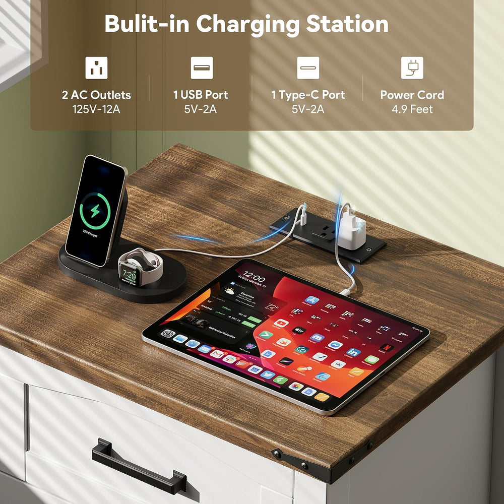 Decofy Farmhouse Nightstand Set of 2 with Charging Station, 18'' Wide...