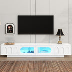 Ball & Cast Modern TV Stand with Fluted Tempered Glass Doors for TVs up to 95'', Entertainment Center w/Led Lights, Cabinets & 2 Drawers,Arched Door Design,Media Console for Living Room,White