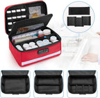 Damero Locking Pill Bottle Organizer with Inner Dividers, Medicine Storage and Organizer Bag Combination Lock for Medicine, Vitamins and Medical Supplies, Red