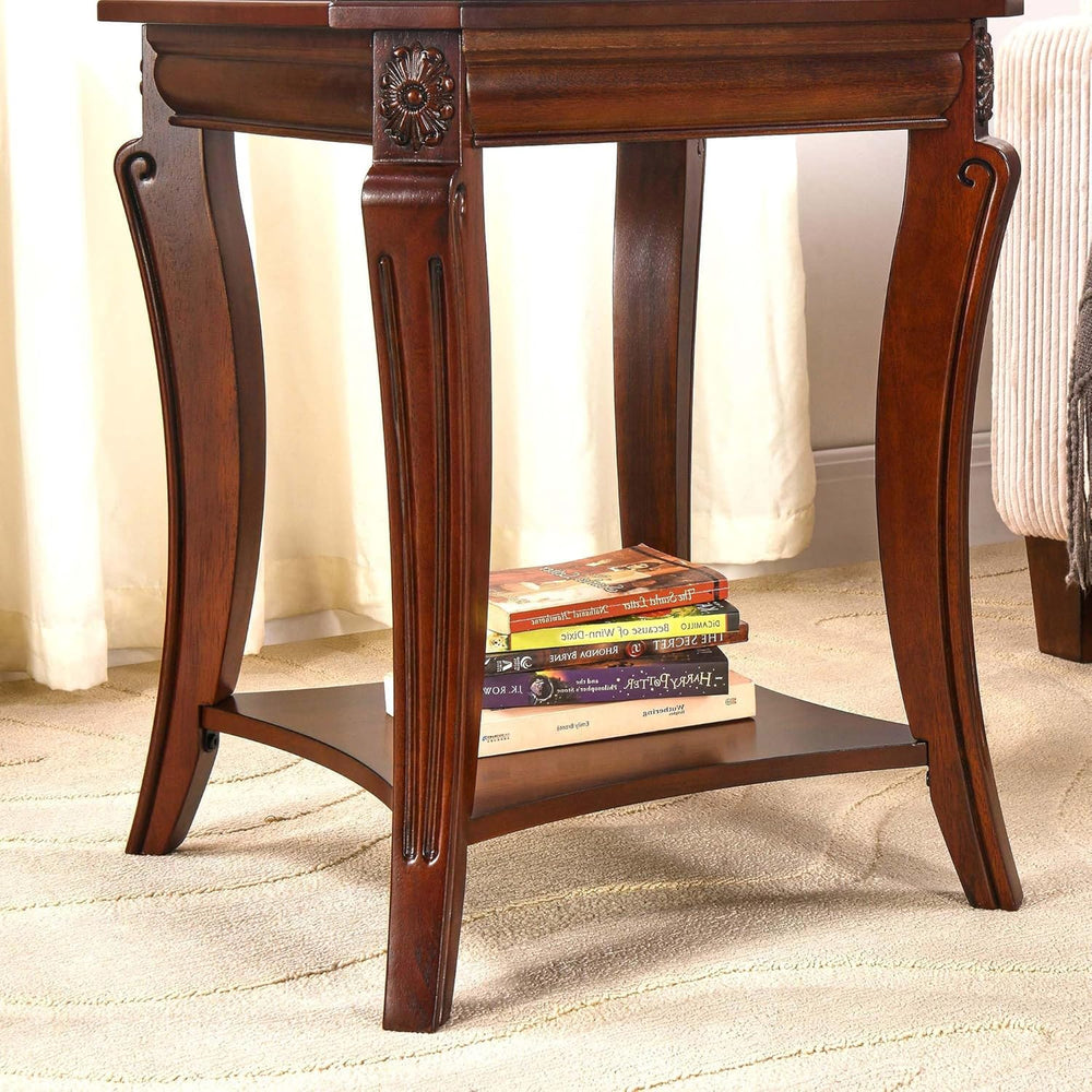 Square High End Side Table with Tempered Glass Top, Farmhouse Sofa Beside Tab...