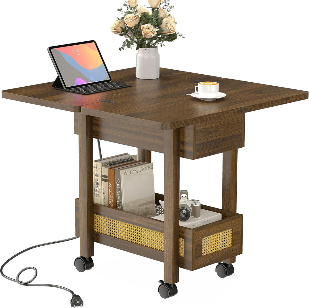 YOSHOOT Flip Top End Table with Charging Station, Narrow Side Table | 13&quot...