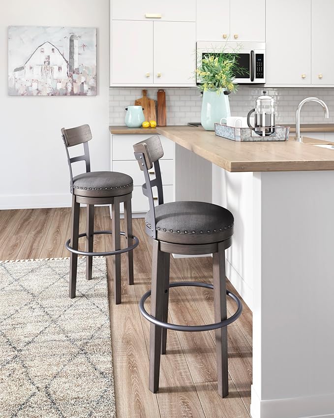 Signature Design by Ashley Caitbrook 30" Farmhouse Bar Height Upholstere...
