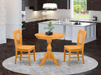 East West Furniture ESNF3-OAK-W 3 Piece Dining Set Contains a Round Dining Table with Pedestal and 2 Kitchen Chairs, 30x30 Inch, Oak