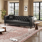 GarveeHome 81 in Leather Couch for Living Room, Modern Leather Sofa with Deep Seat, Handmade Button Tufted 3 Seater Sofa, Chesterfield Couch for Apartment, Office, Black