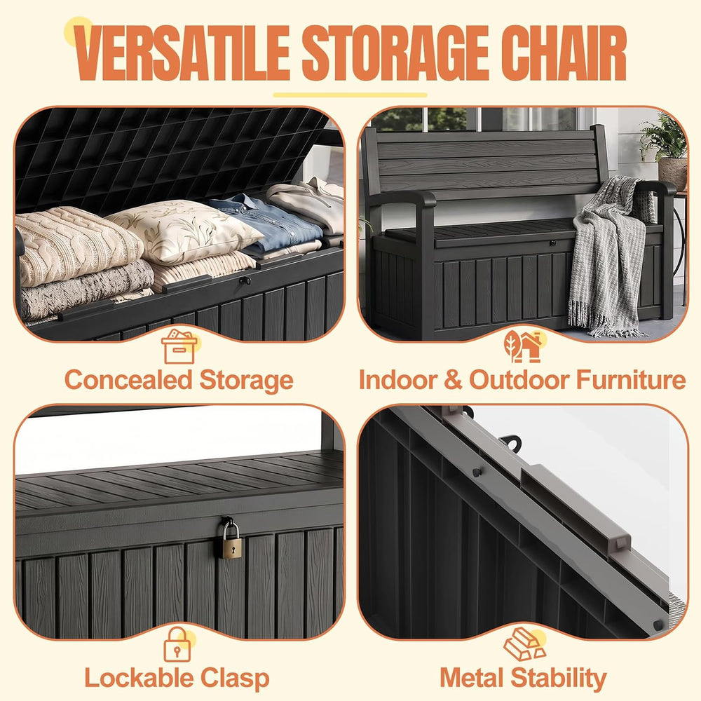 Storage Bench Outdoor Deck Box, 120 Gallon Lockable Patio Furniture