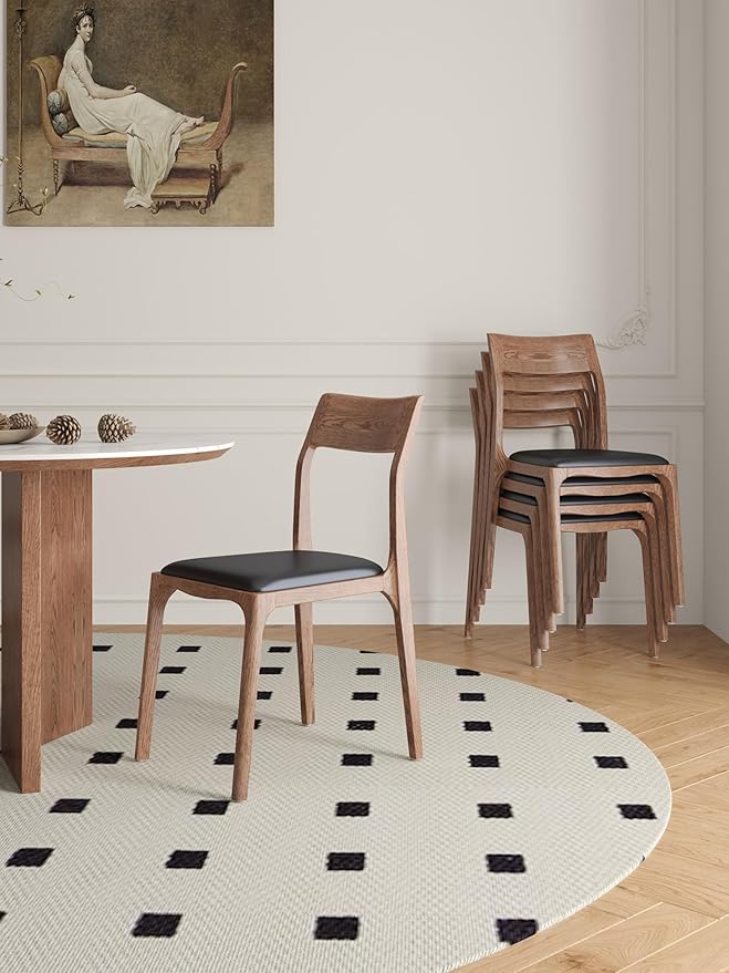 Manhattan Comfort Moderno Stackable Dining Chairs with Leatherette Upholstered Seat, Foam Padding & Solid Wood Frame, Suitable for Kitchen or Restaurant Usage, Set of 4, Black