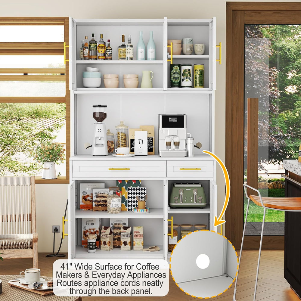 71" Metal Kitchen Pantry Cabinet with Countertop, 2 Drawers, 6 Doors, Wh...