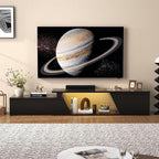 Verano Garden Extendable TV Stand with Led Lights, Wood TV Media Console with 2 Drawers & 1 Cabinet, Modern Entertainment Center Up to 90 Inch TV for Living Room Bedroom, 63" - 90.6" (Black)