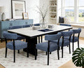 Modern Dining Chairs Set of 8, Upholstered Kitchen & Dining Room Chairs, Mid Century Modern Wooden Dining Chairs Oversized Sturdy Fabric Rounded Chairs Curved Back, Blue
