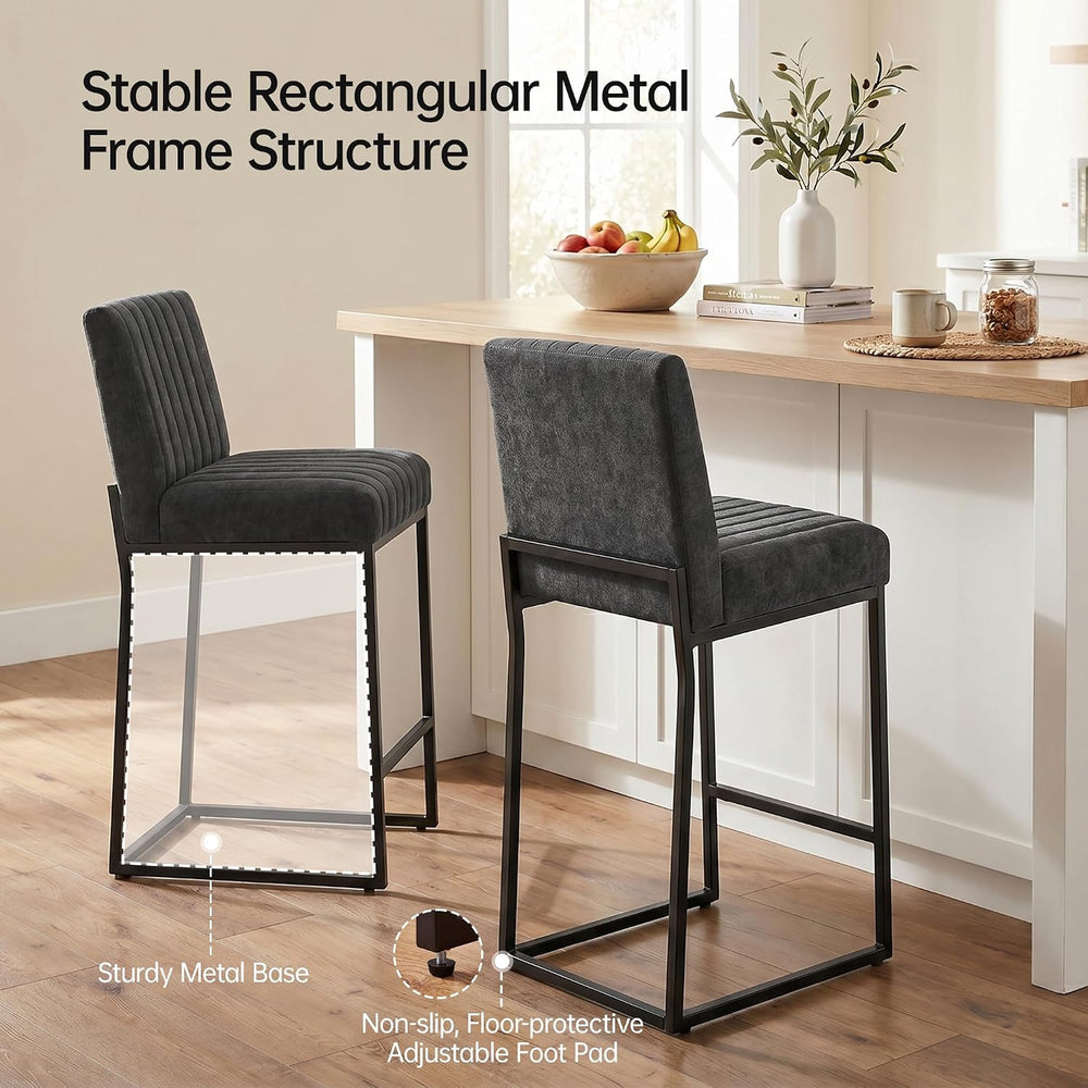 VKNOW 26" Modern Upholstered Counter Height Bar Stools Set of 2, Dark Grey