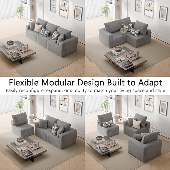 Homall Sectional Couches for Living Room, Modern Boneless Couch with Deep Seat, Upholstered Cloud Sofa, No Assembly Required (Dark Grey, Three-Seater Sofa)