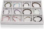 Juvale Velvet Stackable Jewelry Organizer Tray - 12-Grid Bracelet Holder & Ring Organizer - Velvet Jewelry Tray with Soft Compartments - Bracelet Holder Drawer Fits Standard Drawers - 14 x 9.5 In Gray