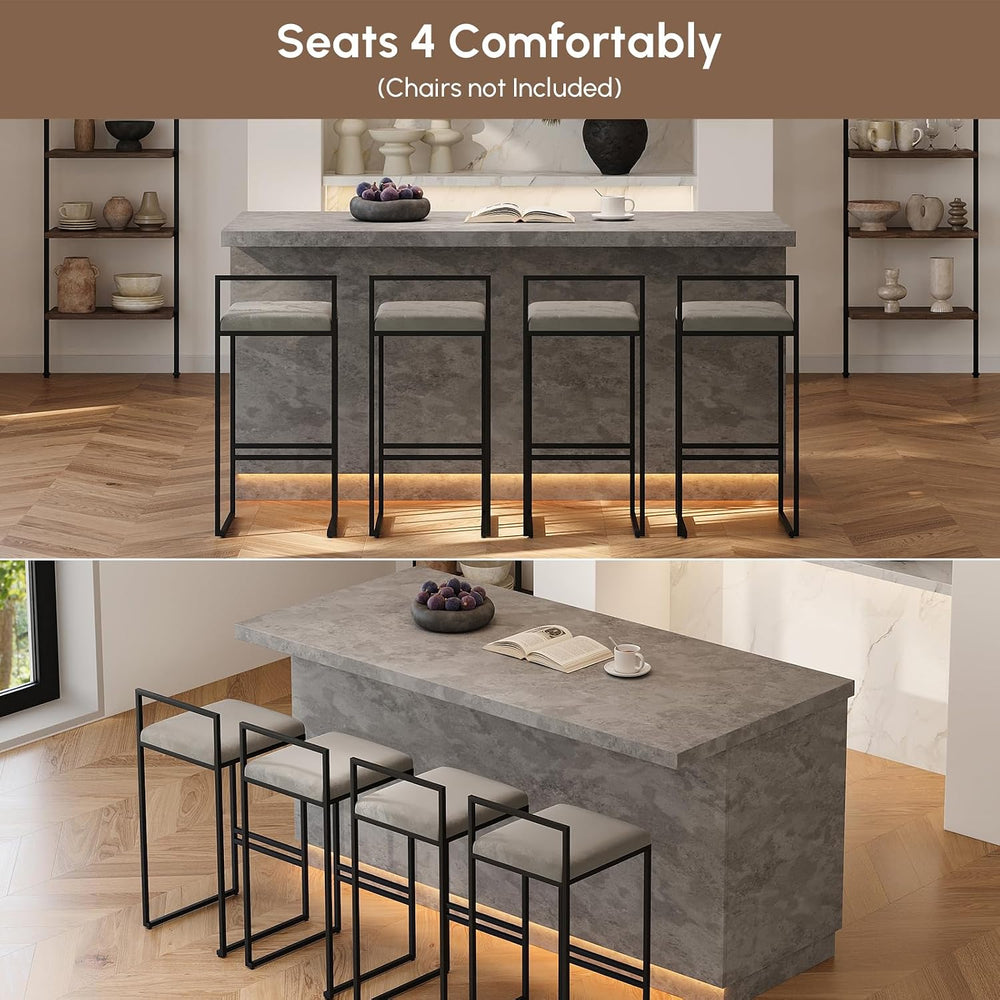 homary 72" Large Gray Kitchen Island with Storage & LED Lights, Wood...