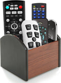Coideal Remote Control Holder Caddy Wood, Rotating Wooden Pen Pencil Holder Organizer Medium Revolving Desktop Office Supplies Storage for Table (4 Compartments)