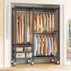 Raybee 79" H Clothes Rack, Clothing Racks for Hanging Clothes, Portable Closet with Wheels and 4 Tiers Adjustable Shelves, Black