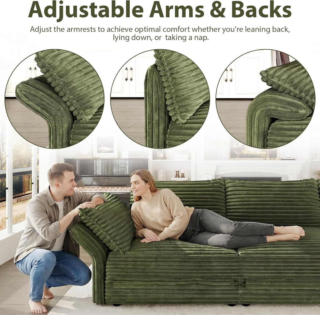 DreamDashio 7-Seat Sectional Sofa, Oversized Extra Wide Deep Seat Giant Detachable Modular Cloud Couch, Certified Corduroy Fabric with Storage & Detachable & Adjustable Arms, for Living Room, Green