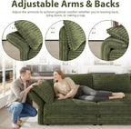 DreamDashio 7-Seat Sectional Sofa, Oversized Extra Wide Deep Seat Giant Detachable Modular Cloud Couch, Certified Corduroy Fabric with Storage & Detachable & Adjustable Arms, for Living Room, Green