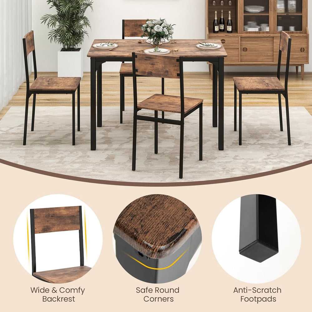 Tangkula 5-Piece Dining Table Set for 4 | Heavy Duty Metal Frame, Space-Savin...