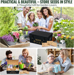 Large Bamboo Wood Seed Storage Organizer Box with Lid, Double-Layer Seal Design Seed Saving Box with Premium Coated Safety Lock, Handles, Extra Seed Envelopes and Labels, Great Gifts for Gardener