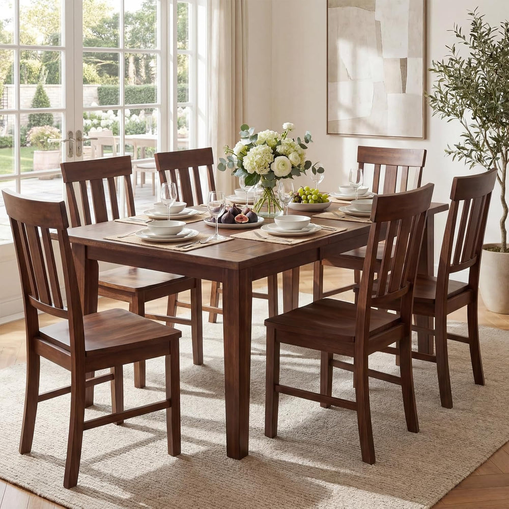 COSTWAY Wood Dining Chairs Set of 4, Solid Rubber Wood Kitchen Side Chair w/W...