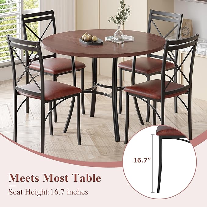 VECELO Metal Dining Chairs Set of 4, Steel Legs and PU Leather Cushion Seats ...