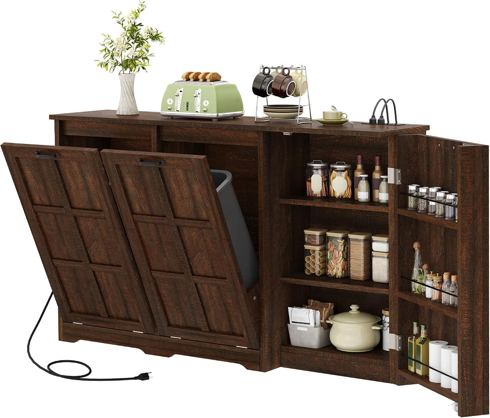 DWVO Rustic Kitchen Island with Power Strip, 2 Tilt-Out Compartments | Tilt‑o...