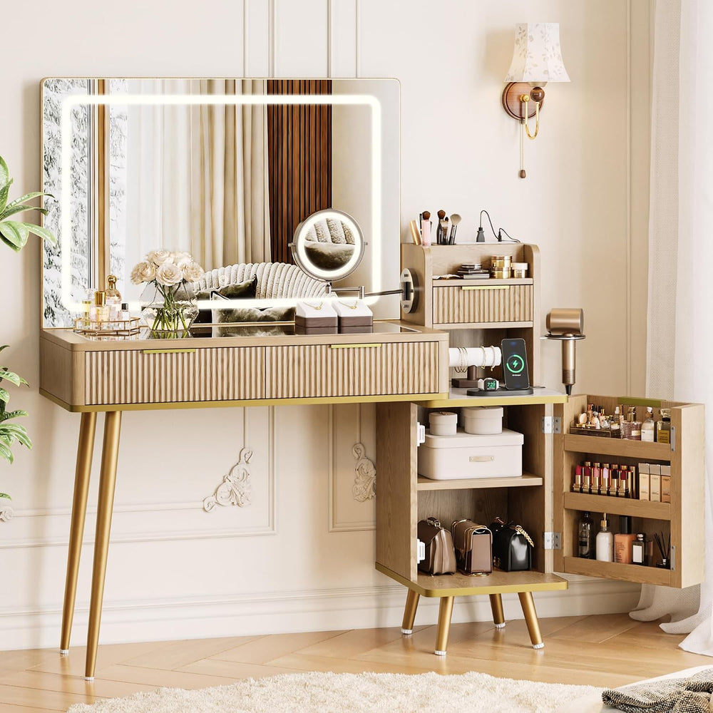 iPormis Makeup Vanity Desk with HD & 5X Mirror and Lights, 47 inch Make u...