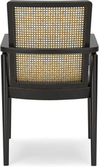 Signature Design by Ashley Galliden Rustic Solid Wood Upholstered Dining Arm Chair with Faux Cane Backrest, Set of 2, Light Brown & Black