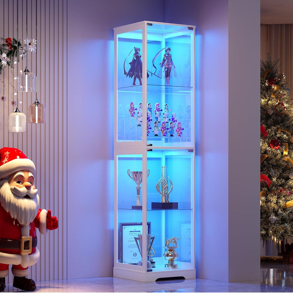 Glass Display Cabinet with Doors, 65" Tall 4-Tier Curio Display Case wit...