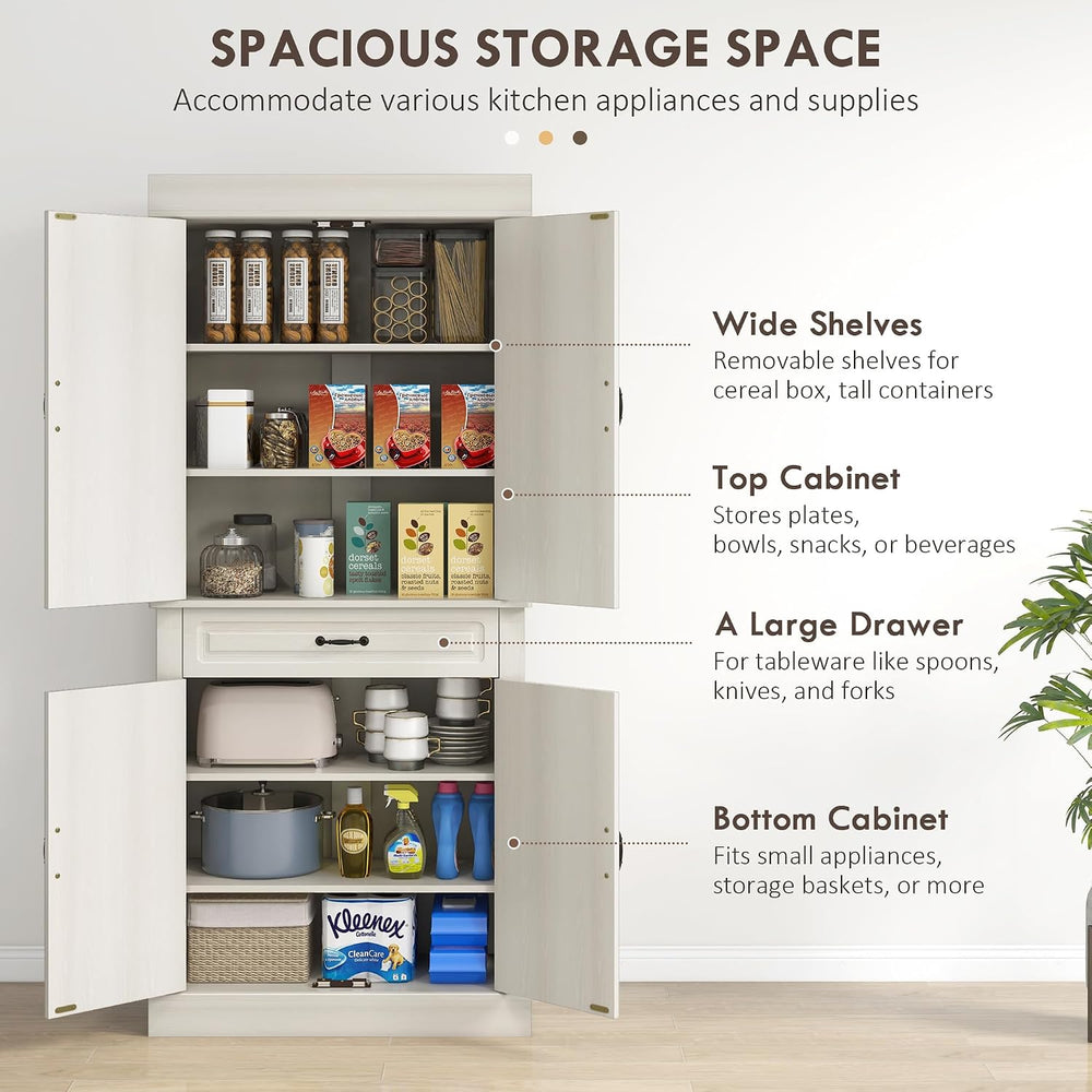 HOMCOM 71" Freestanding Kitchen Pantry Cabinet, Tall Storage Cabinet wit...