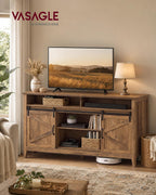 VASAGLE Tall Farmhouse TV Stand, Entertainment Center with Barn Doors, Storage Media Console Cabinet for Living Room, Bedroom, 58.3 x 15.7 x 31.9 Inch, Honey Brown, LIRY Collection ULTV031K101S