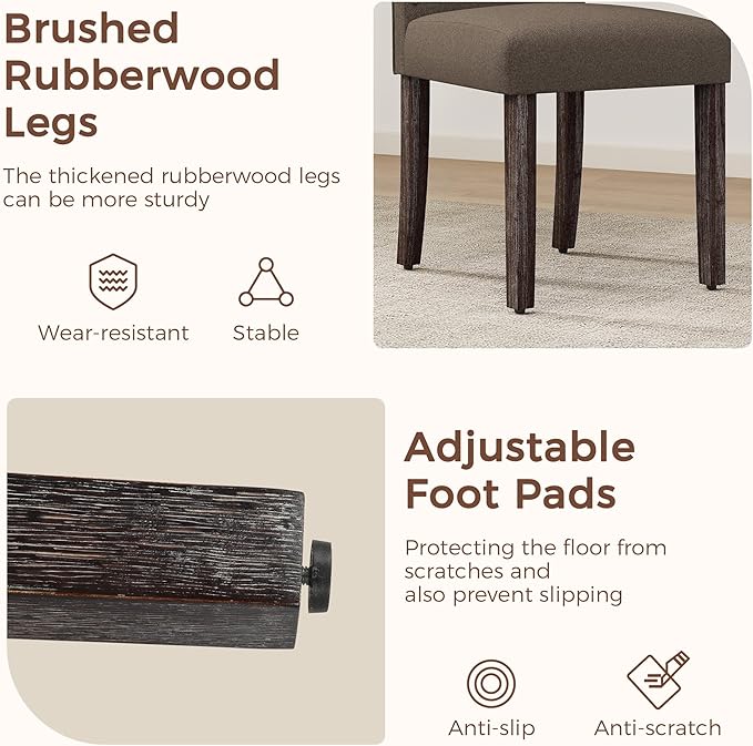 LSSPAID Dining Chairs Set of 4, Modern Comfy Linen Upholstered Parsons Dining Room Chairs with Bronze Nail Head Trim and Brushed Solid Wood Legs, Coffee