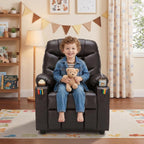 Donut Larger Kids Reclining Chair PU Leather Recliner Sofa Push Back Lounge Children Toddler Boys Girls Ages 3-12 with Dual Cup Holders and 4 Pockets