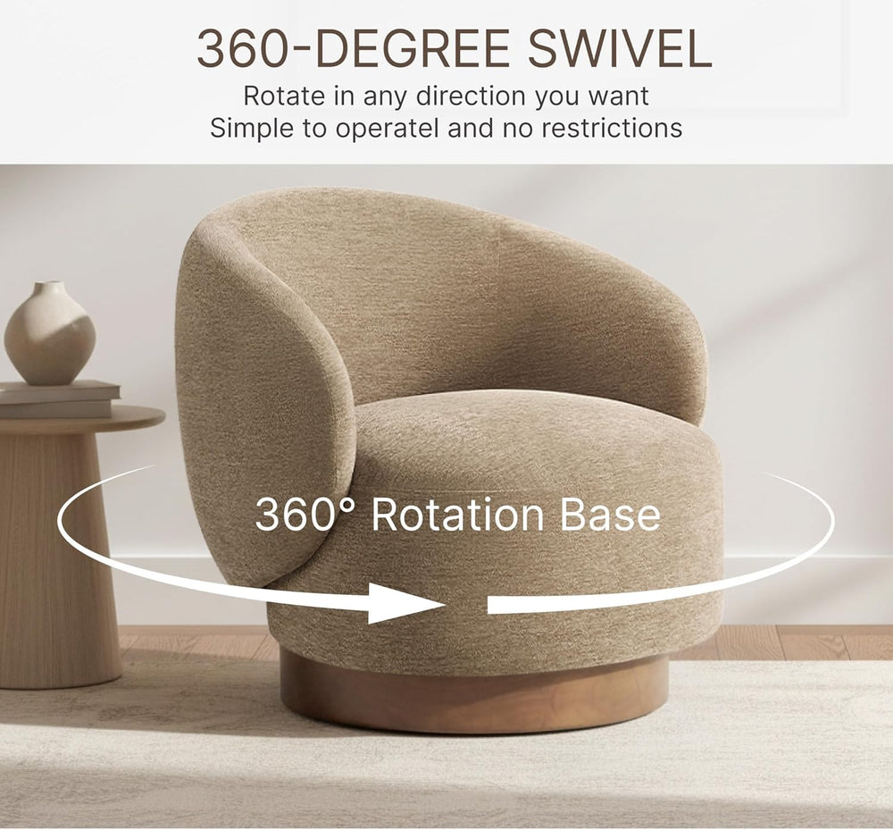 KISLOT Swivel Accent Chair Modern Round Barrel Armchair with Upholstered Perf...